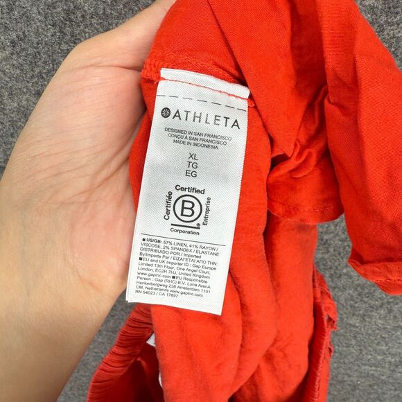 Athleta Activewear Pants Women XL Red High Rise Linen Drawstring Wide Leg Active - Picture 7 of 8